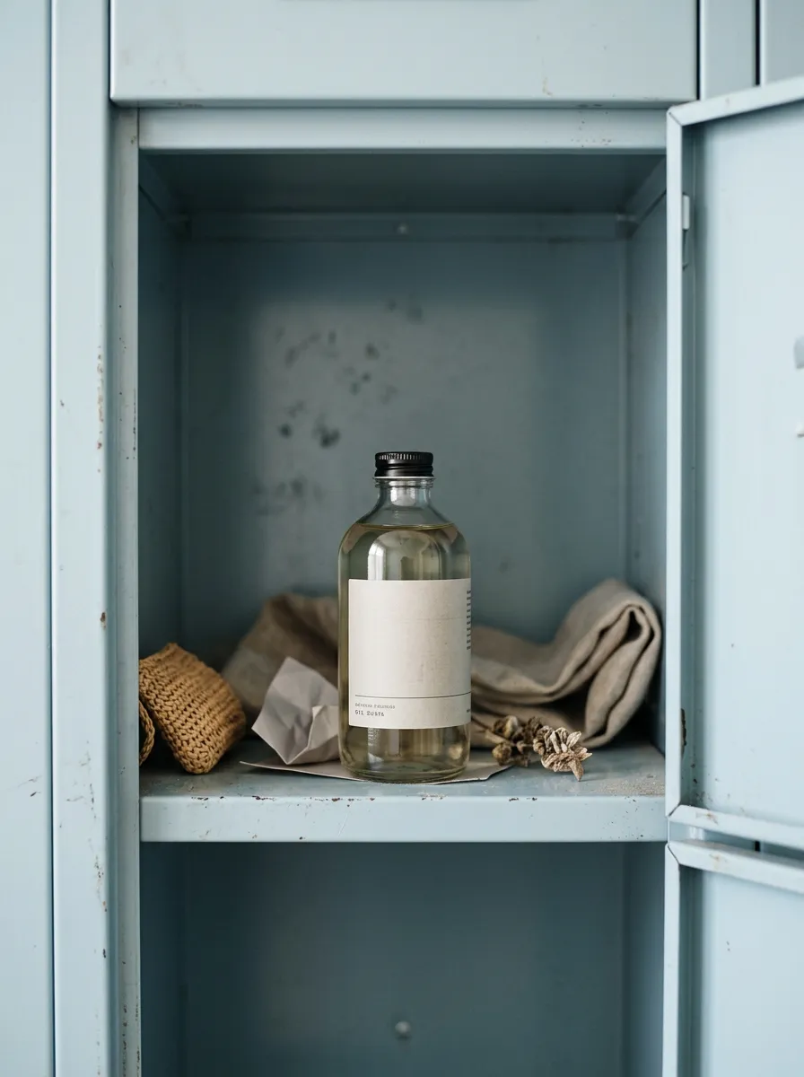 Imagem gerada com Nano Banana 2.1: Product still life inside a pale blue locker